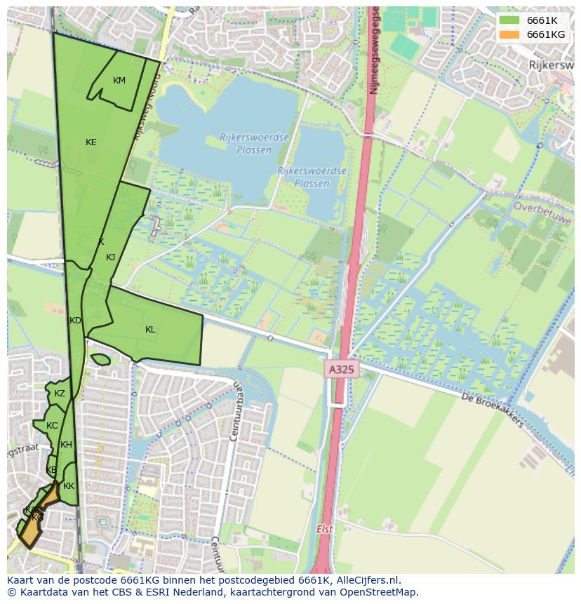 Afbeelding van het postcodegebied 6661 KG op de kaart.