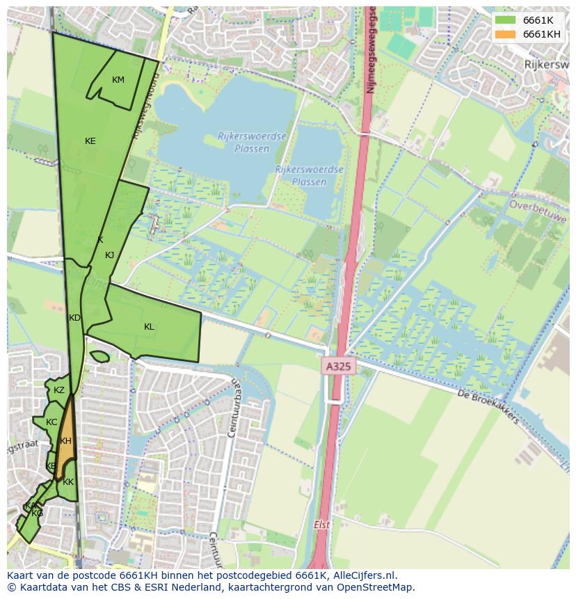 Afbeelding van het postcodegebied 6661 KH op de kaart.