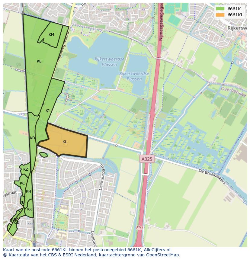 Afbeelding van het postcodegebied 6661 KL op de kaart.