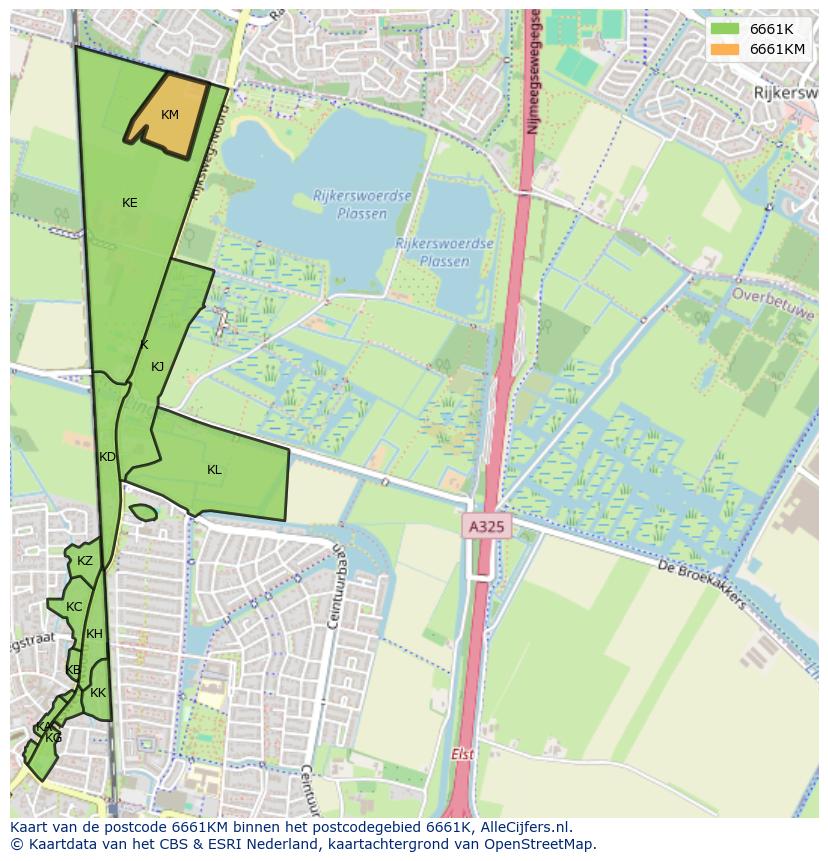 Afbeelding van het postcodegebied 6661 KM op de kaart.