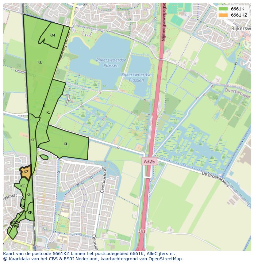 Afbeelding van het postcodegebied 6661 KZ op de kaart.