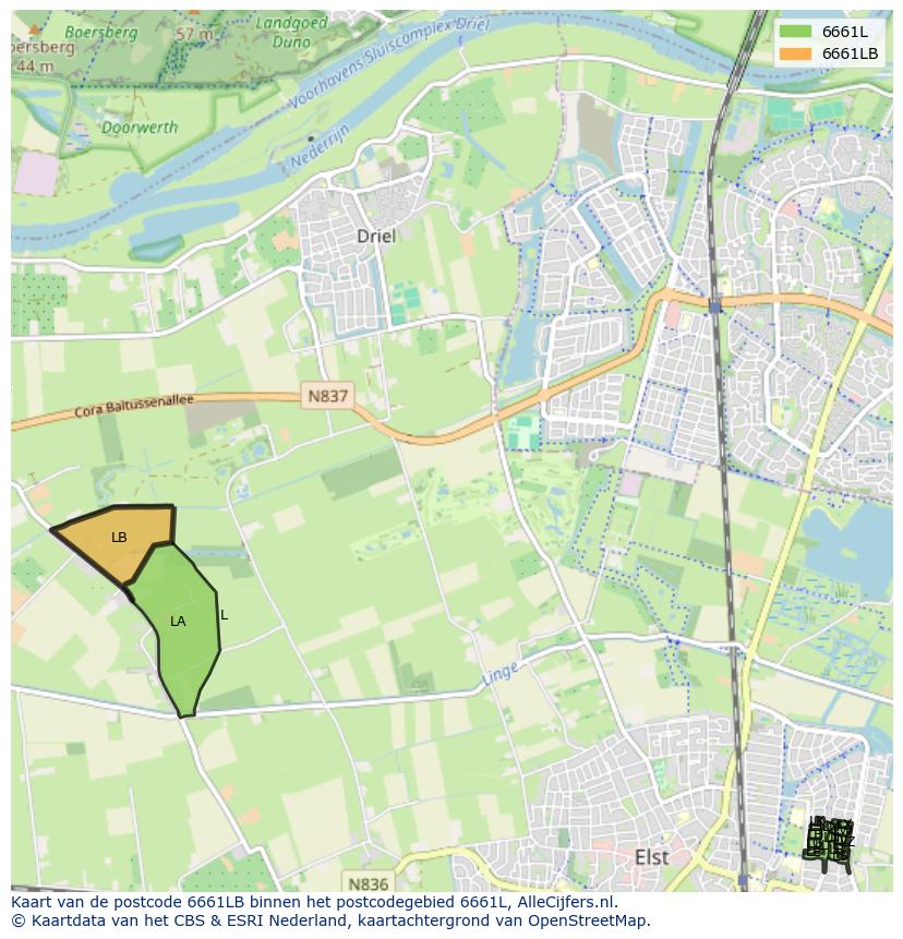 Afbeelding van het postcodegebied 6661 LB op de kaart.