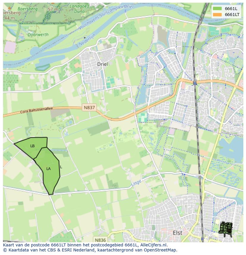 Afbeelding van het postcodegebied 6661 LT op de kaart.