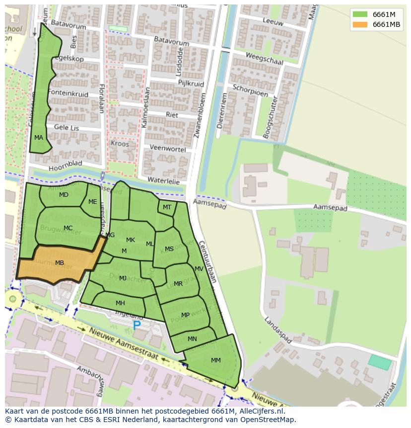 Afbeelding van het postcodegebied 6661 MB op de kaart.