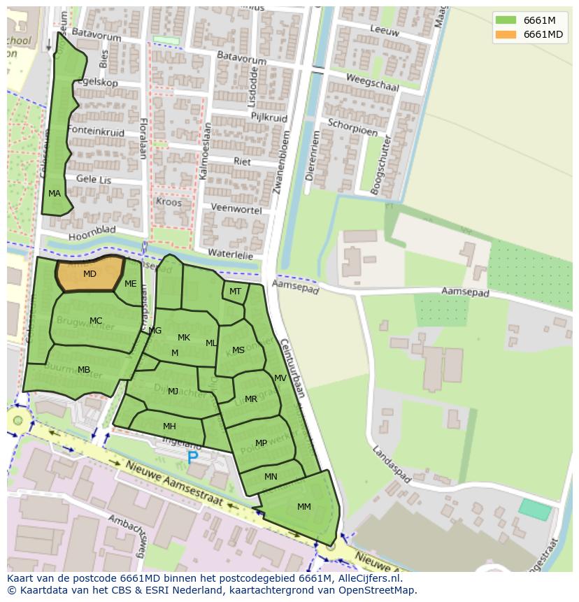 Afbeelding van het postcodegebied 6661 MD op de kaart.