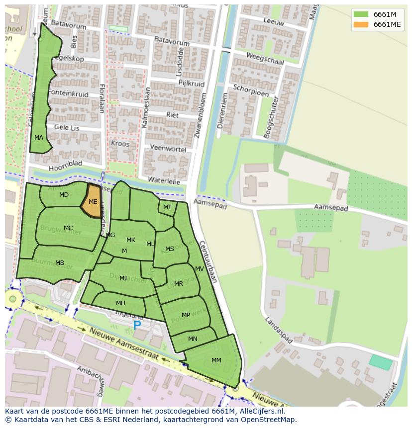 Afbeelding van het postcodegebied 6661 ME op de kaart.