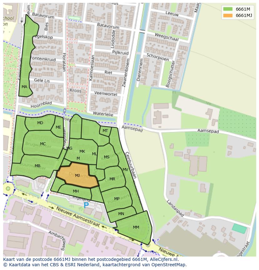 Afbeelding van het postcodegebied 6661 MJ op de kaart.