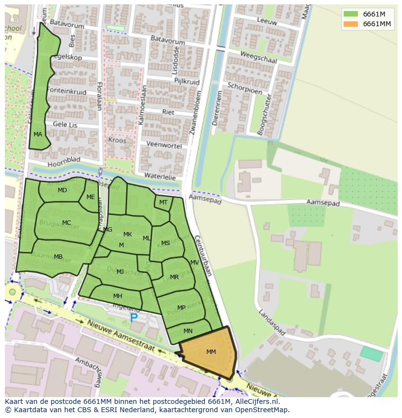 Afbeelding van het postcodegebied 6661 MM op de kaart.