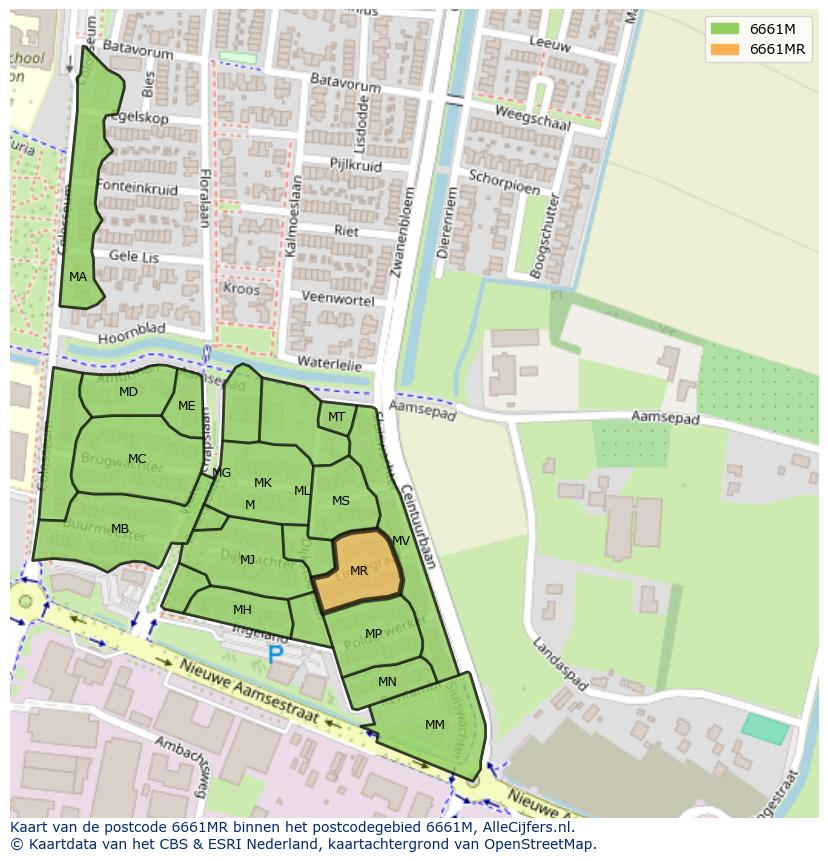 Afbeelding van het postcodegebied 6661 MR op de kaart.