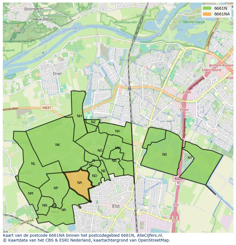 Afbeelding van het postcodegebied 6661 NA op de kaart.