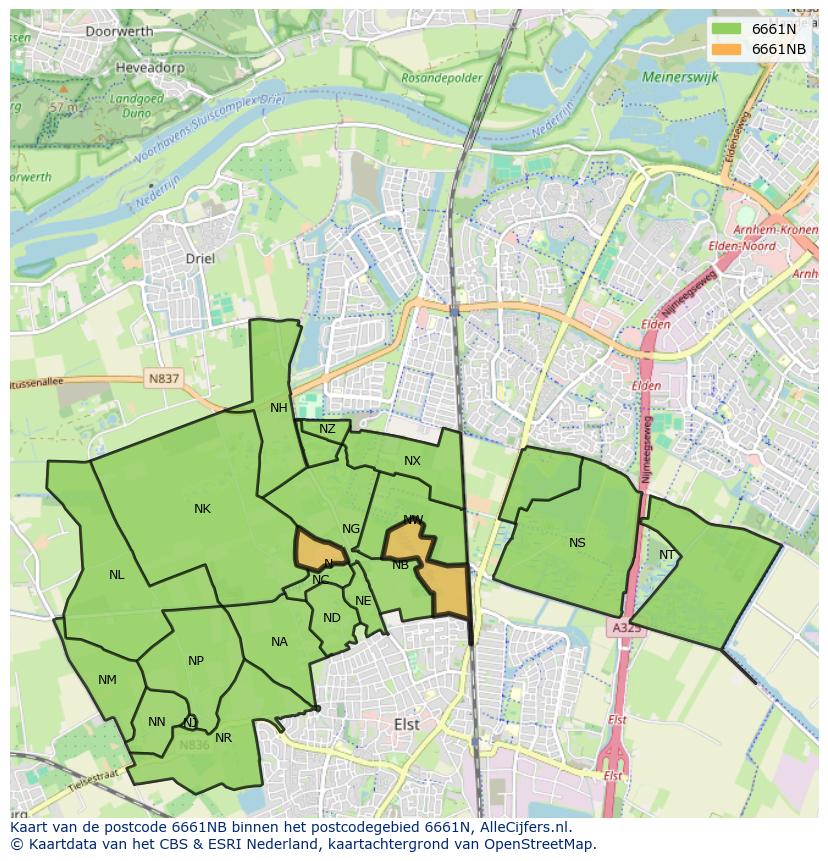 Afbeelding van het postcodegebied 6661 NB op de kaart.