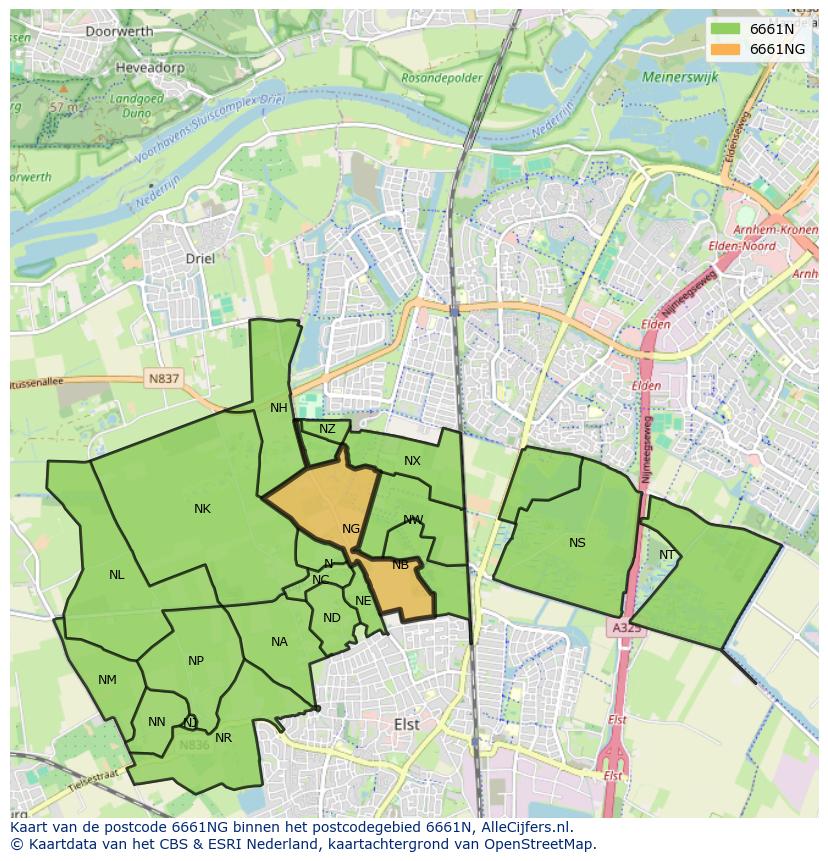 Afbeelding van het postcodegebied 6661 NG op de kaart.