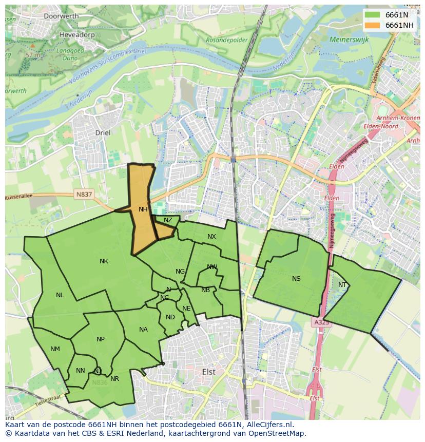 Afbeelding van het postcodegebied 6661 NH op de kaart.