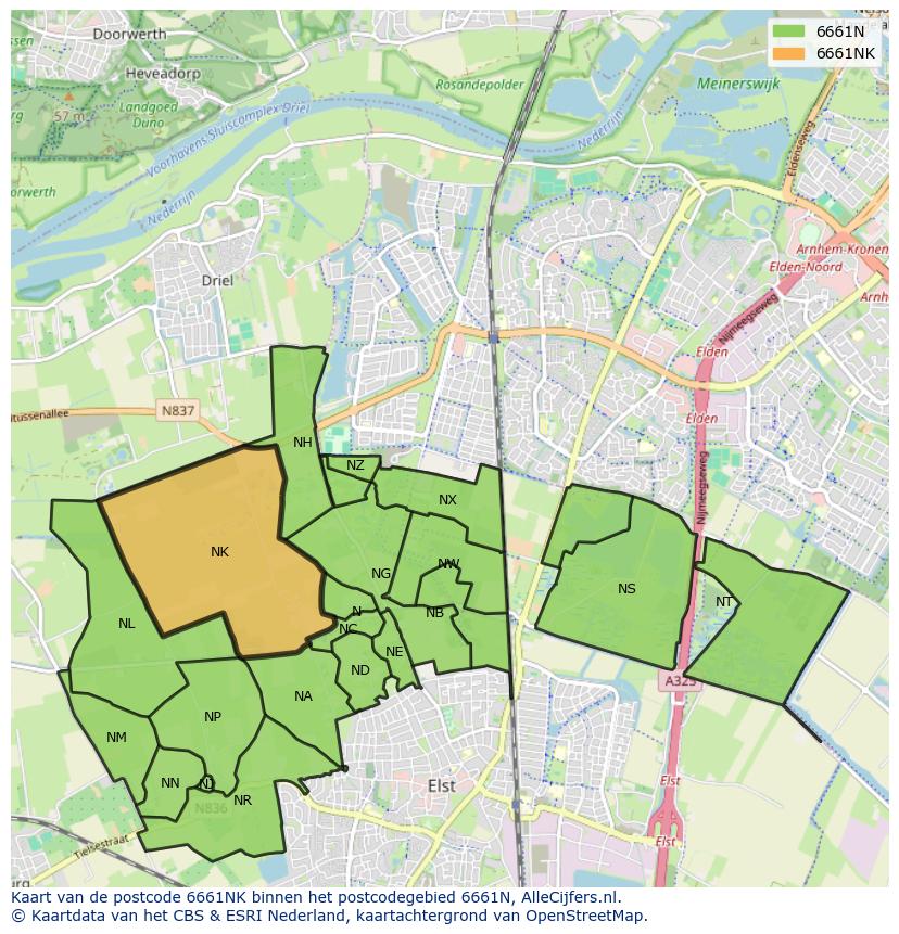 Afbeelding van het postcodegebied 6661 NK op de kaart.