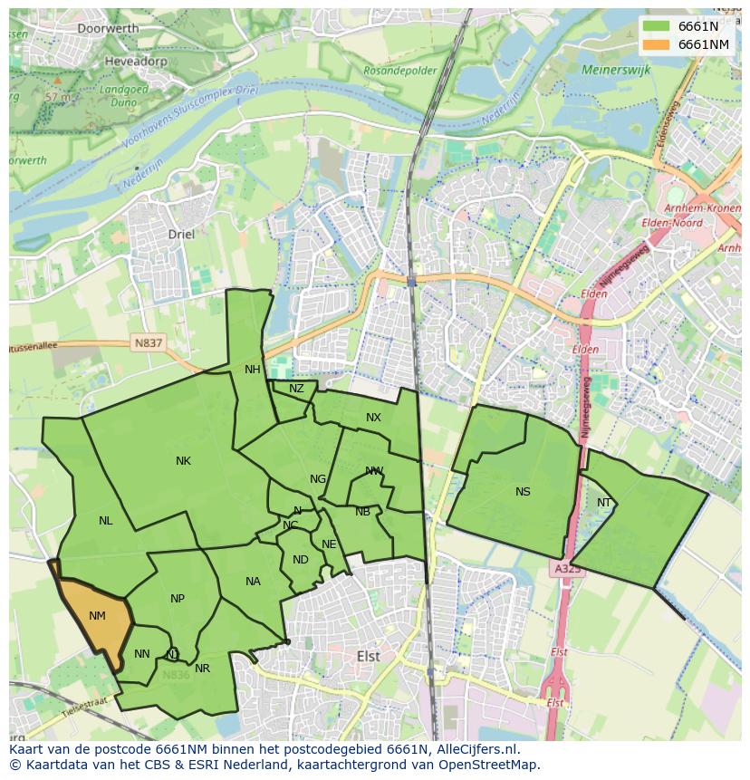 Afbeelding van het postcodegebied 6661 NM op de kaart.