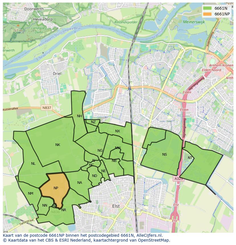 Afbeelding van het postcodegebied 6661 NP op de kaart.