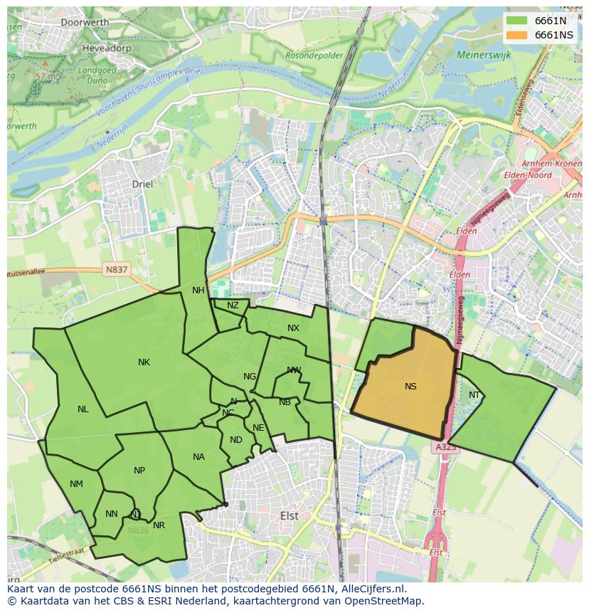 Afbeelding van het postcodegebied 6661 NS op de kaart.