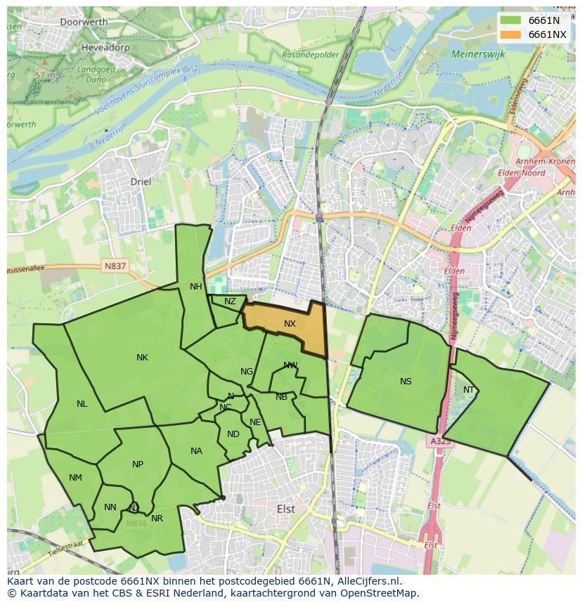 Afbeelding van het postcodegebied 6661 NX op de kaart.