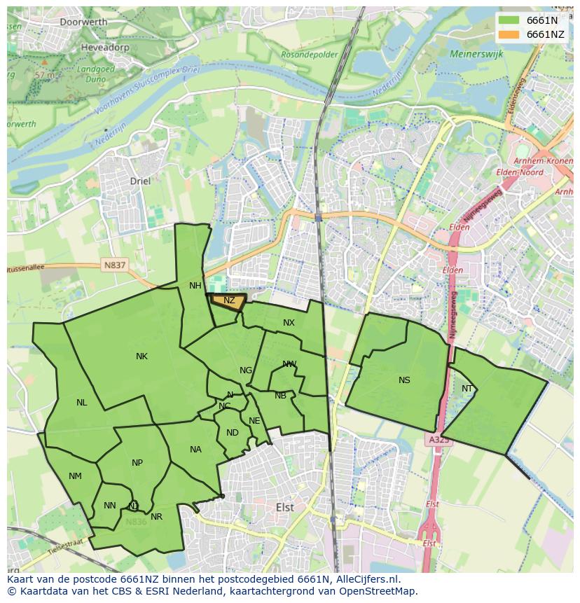 Afbeelding van het postcodegebied 6661 NZ op de kaart.