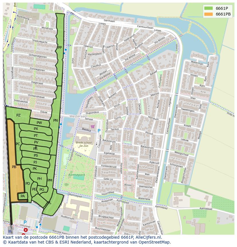 Afbeelding van het postcodegebied 6661 PB op de kaart.