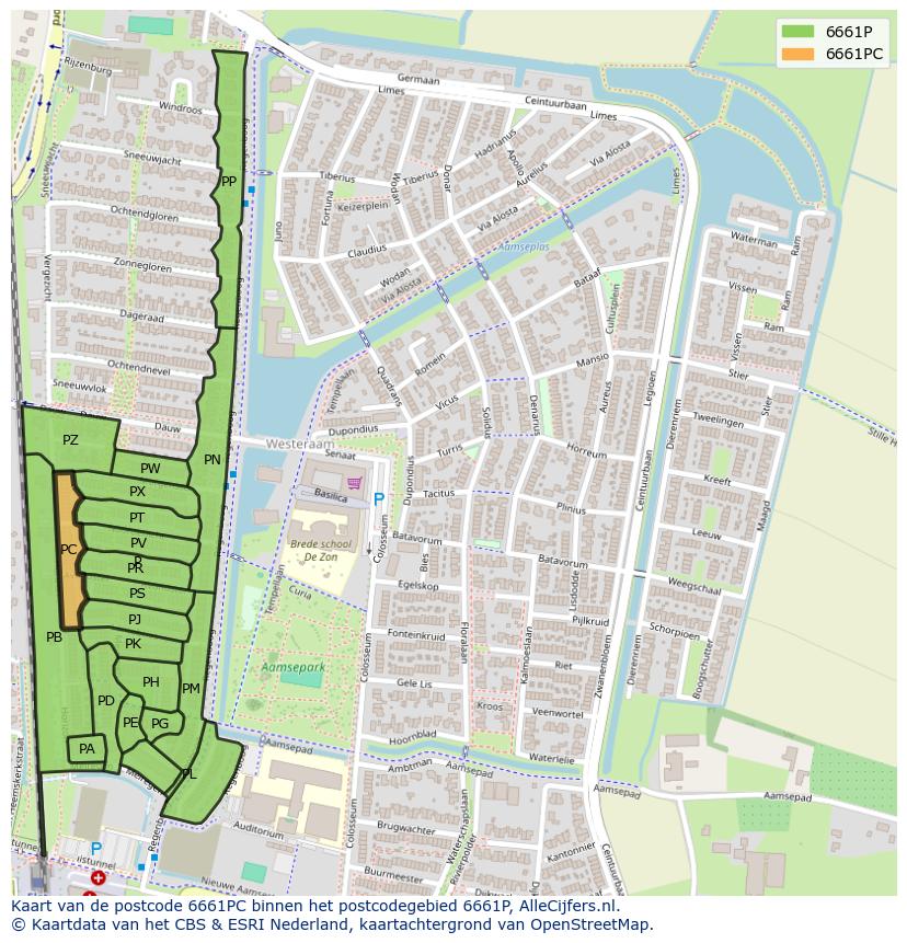 Afbeelding van het postcodegebied 6661 PC op de kaart.