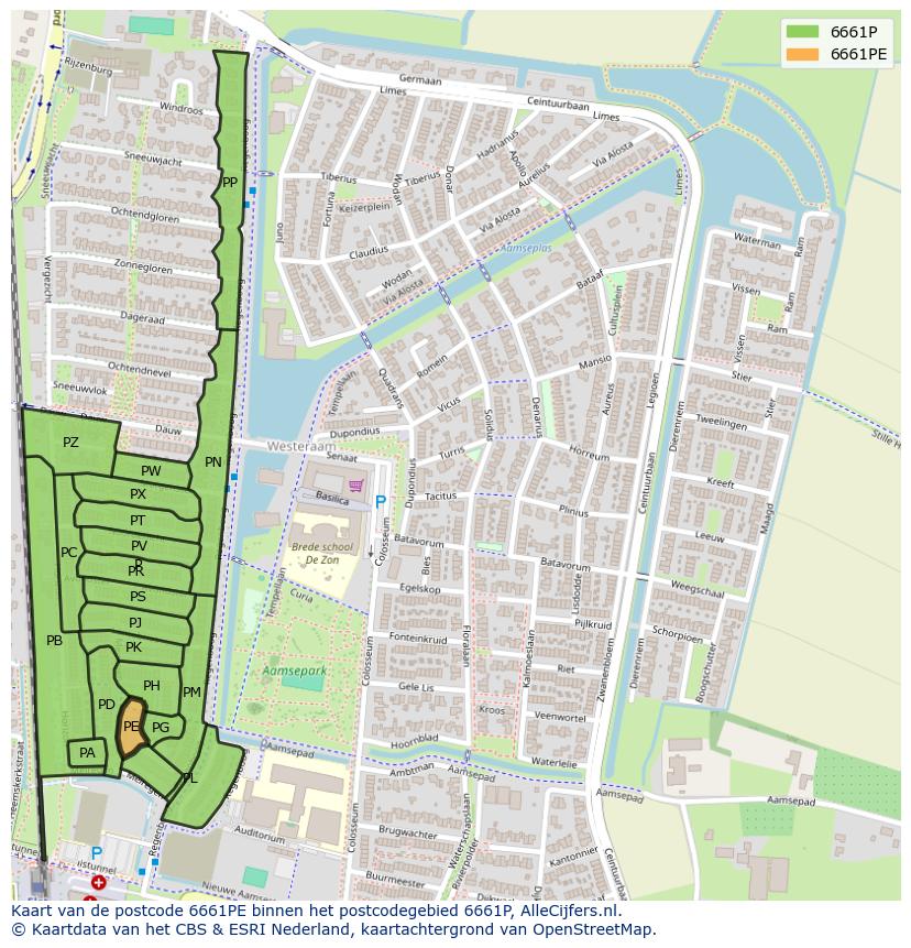 Afbeelding van het postcodegebied 6661 PE op de kaart.
