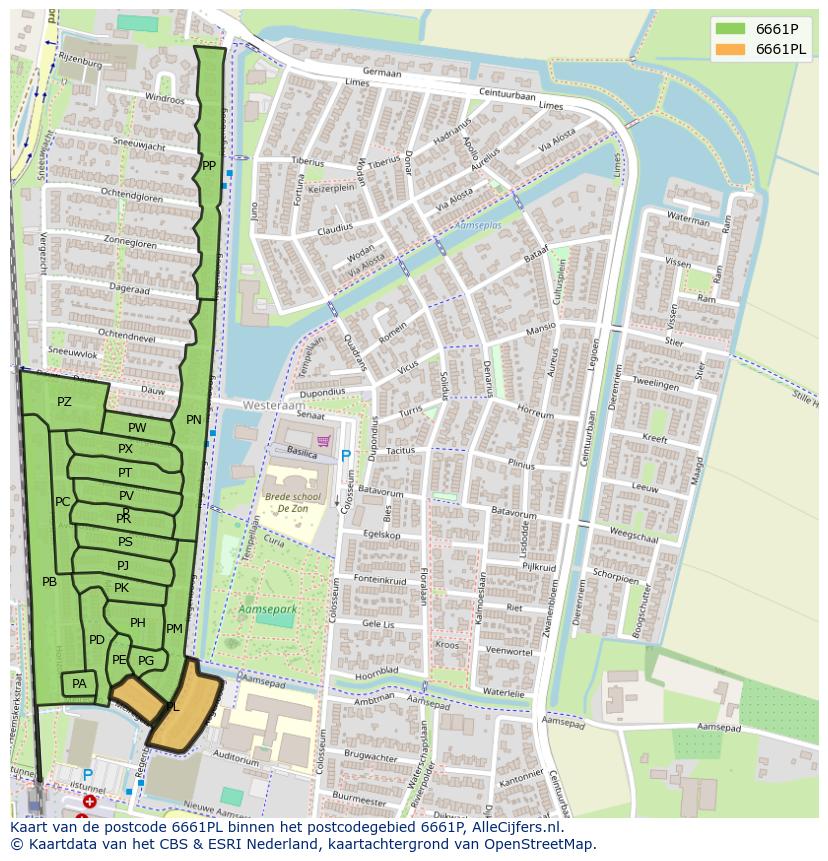Afbeelding van het postcodegebied 6661 PL op de kaart.