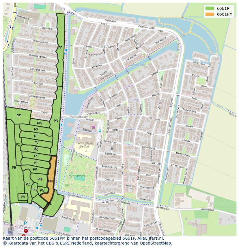 Afbeelding van het postcodegebied 6661 PM op de kaart.