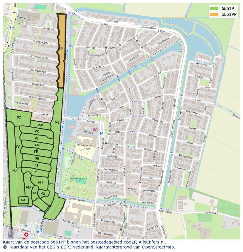 Afbeelding van het postcodegebied 6661 PP op de kaart.