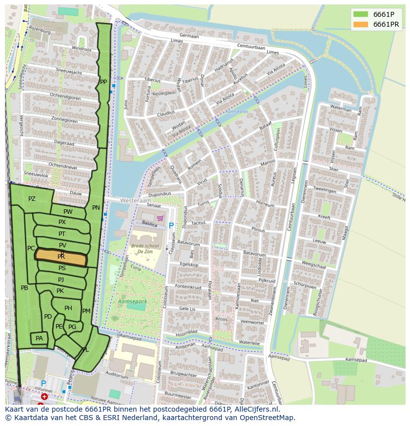Afbeelding van het postcodegebied 6661 PR op de kaart.