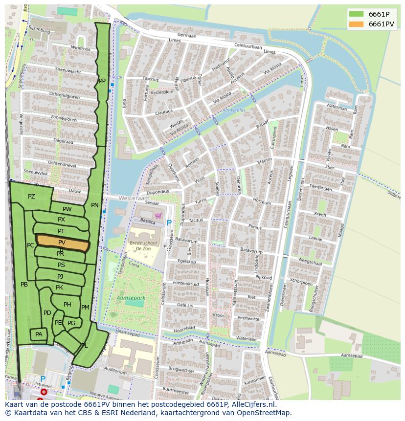 Afbeelding van het postcodegebied 6661 PV op de kaart.
