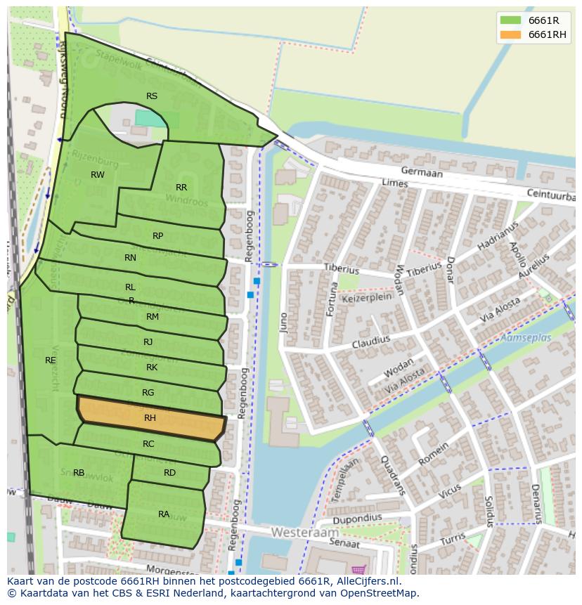 Afbeelding van het postcodegebied 6661 RH op de kaart.