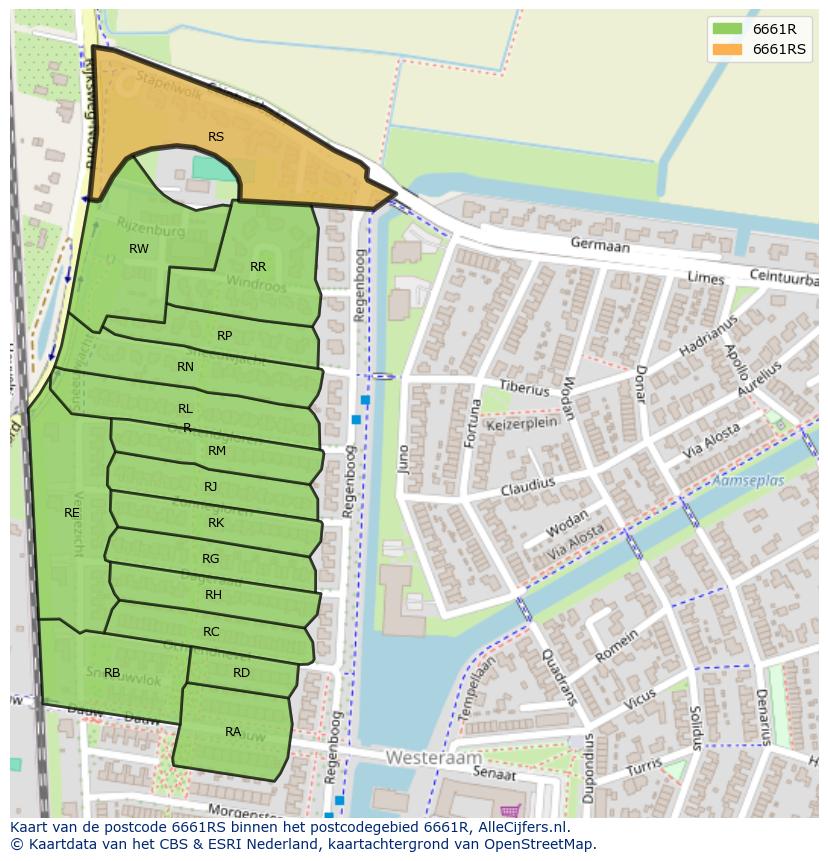 Afbeelding van het postcodegebied 6661 RS op de kaart.