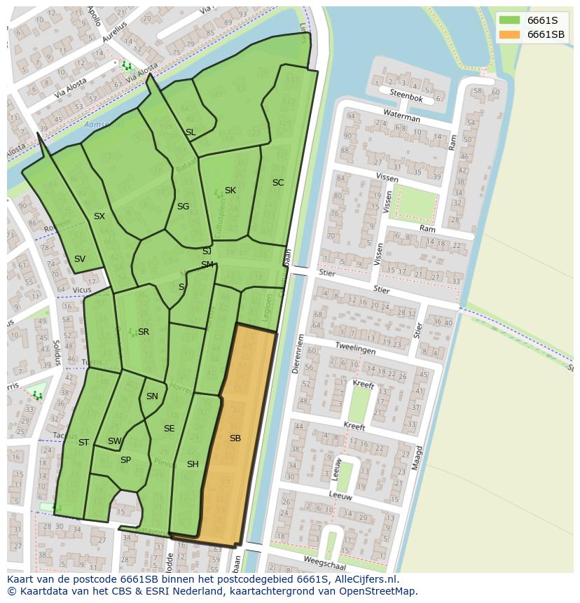 Afbeelding van het postcodegebied 6661 SB op de kaart.