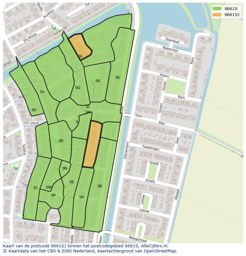 Afbeelding van het postcodegebied 6661 SJ op de kaart.