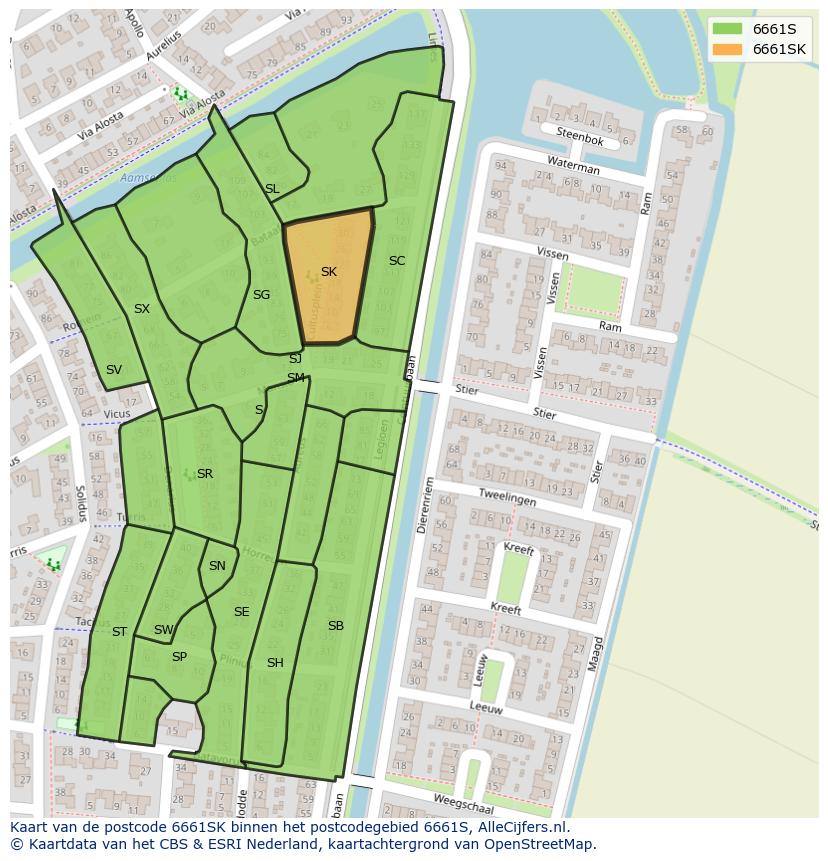 Afbeelding van het postcodegebied 6661 SK op de kaart.