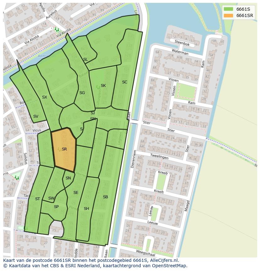 Afbeelding van het postcodegebied 6661 SR op de kaart.