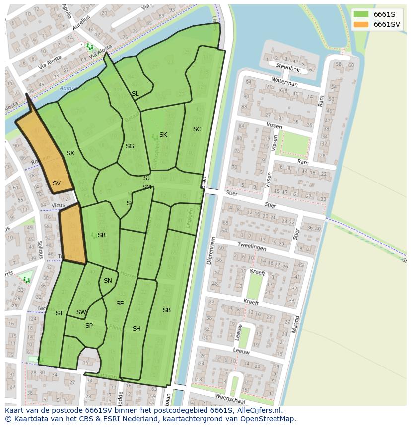 Afbeelding van het postcodegebied 6661 SV op de kaart.