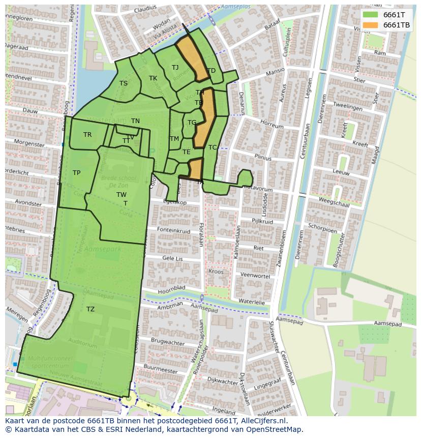 Afbeelding van het postcodegebied 6661 TB op de kaart.