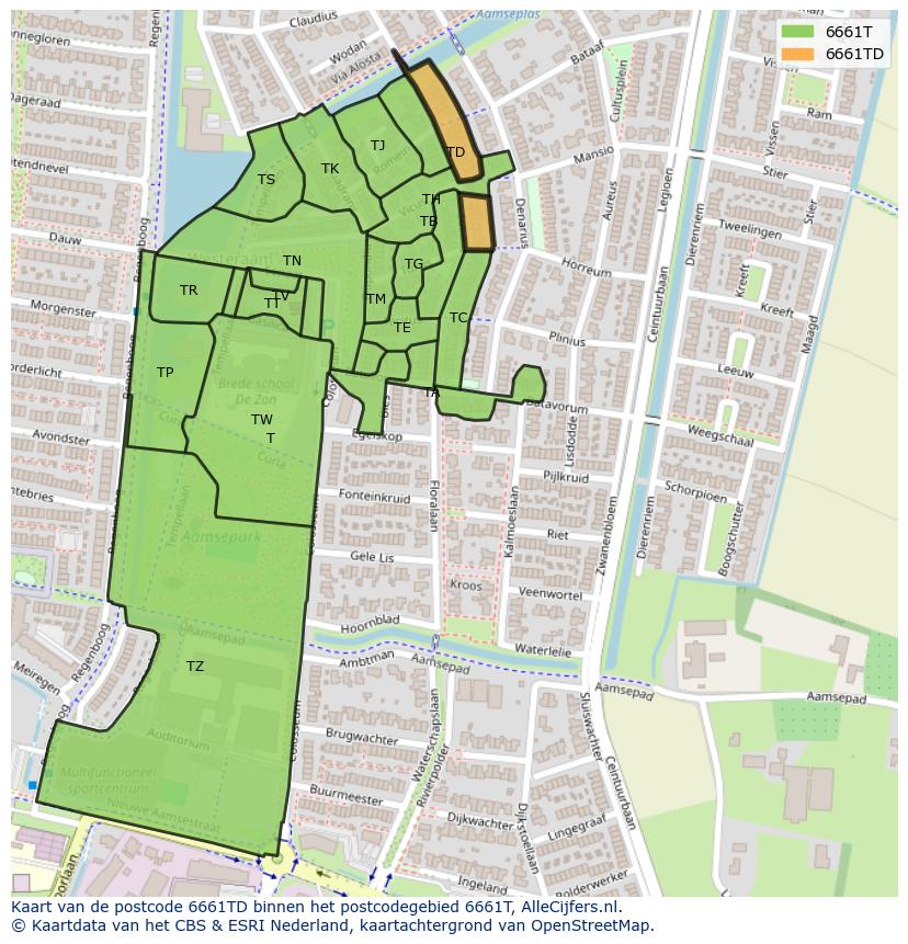 Afbeelding van het postcodegebied 6661 TD op de kaart.