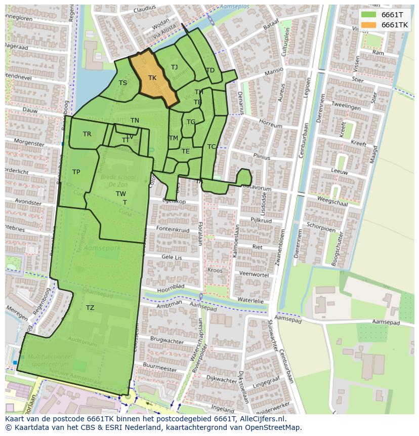 Afbeelding van het postcodegebied 6661 TK op de kaart.