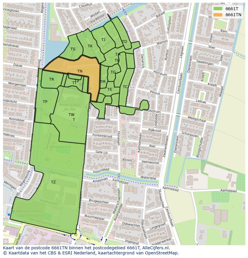 Afbeelding van het postcodegebied 6661 TN op de kaart.
