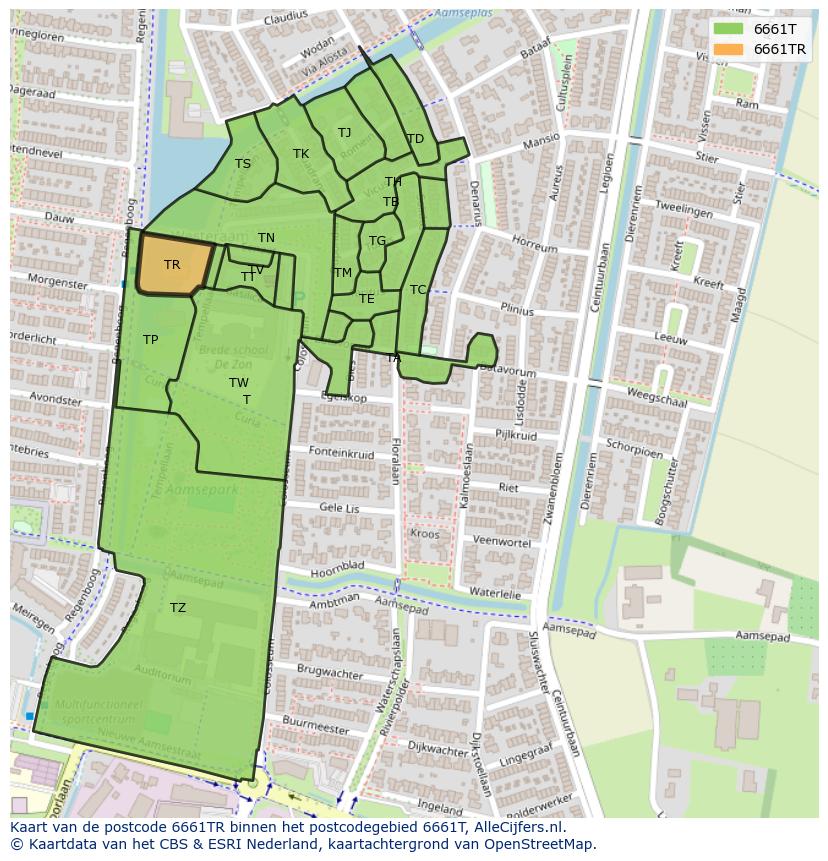 Afbeelding van het postcodegebied 6661 TR op de kaart.