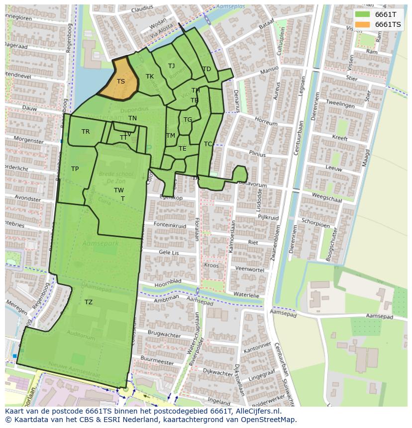 Afbeelding van het postcodegebied 6661 TS op de kaart.
