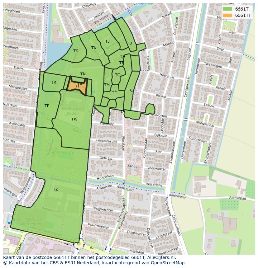 Afbeelding van het postcodegebied 6661 TT op de kaart.