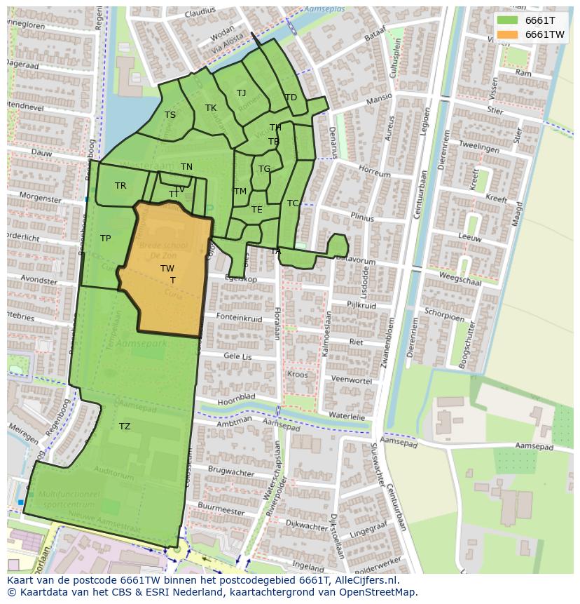 Afbeelding van het postcodegebied 6661 TW op de kaart.