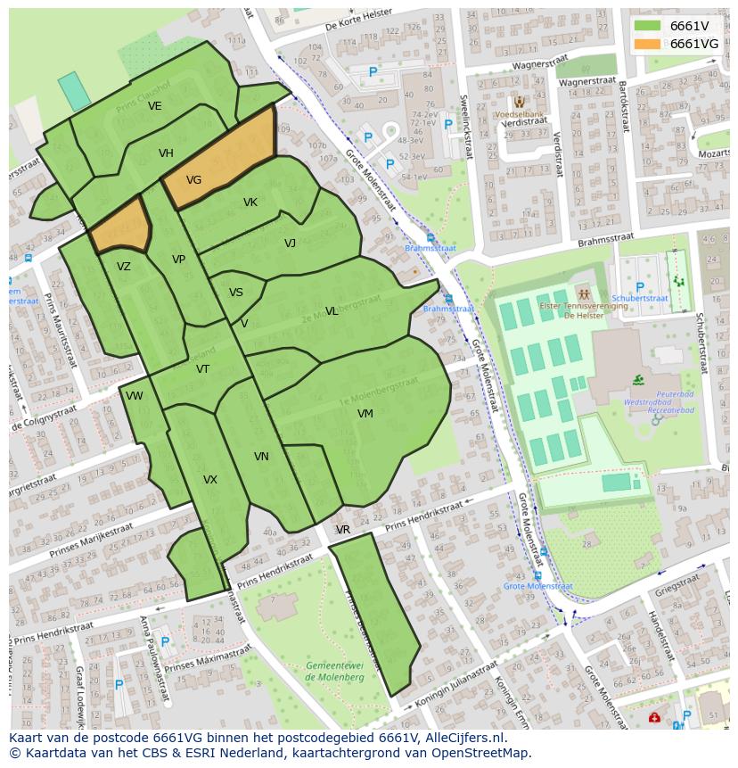 Afbeelding van het postcodegebied 6661 VG op de kaart.