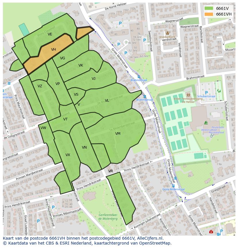 Afbeelding van het postcodegebied 6661 VH op de kaart.