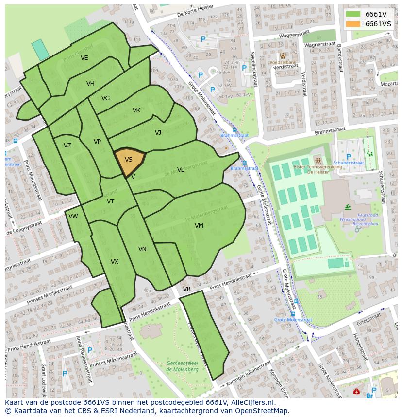Afbeelding van het postcodegebied 6661 VS op de kaart.