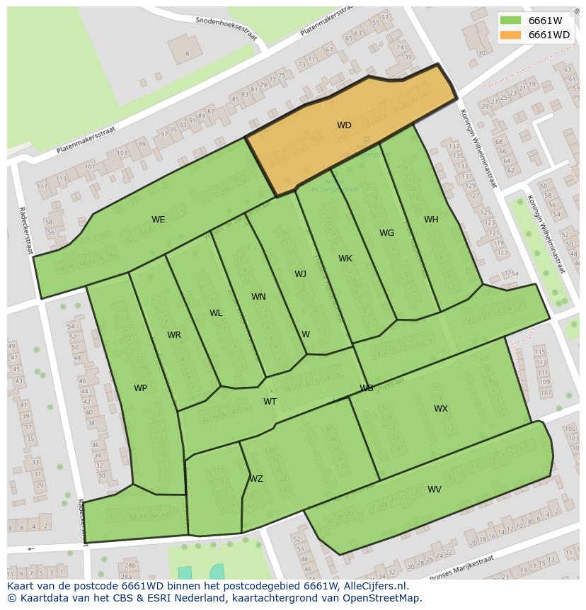 Afbeelding van het postcodegebied 6661 WD op de kaart.